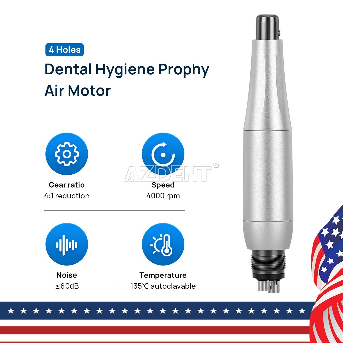 360° Swivel Dental Hygiene Prophy Handpiece Air Motor 4 Holes W/ 4:1 Nose cone