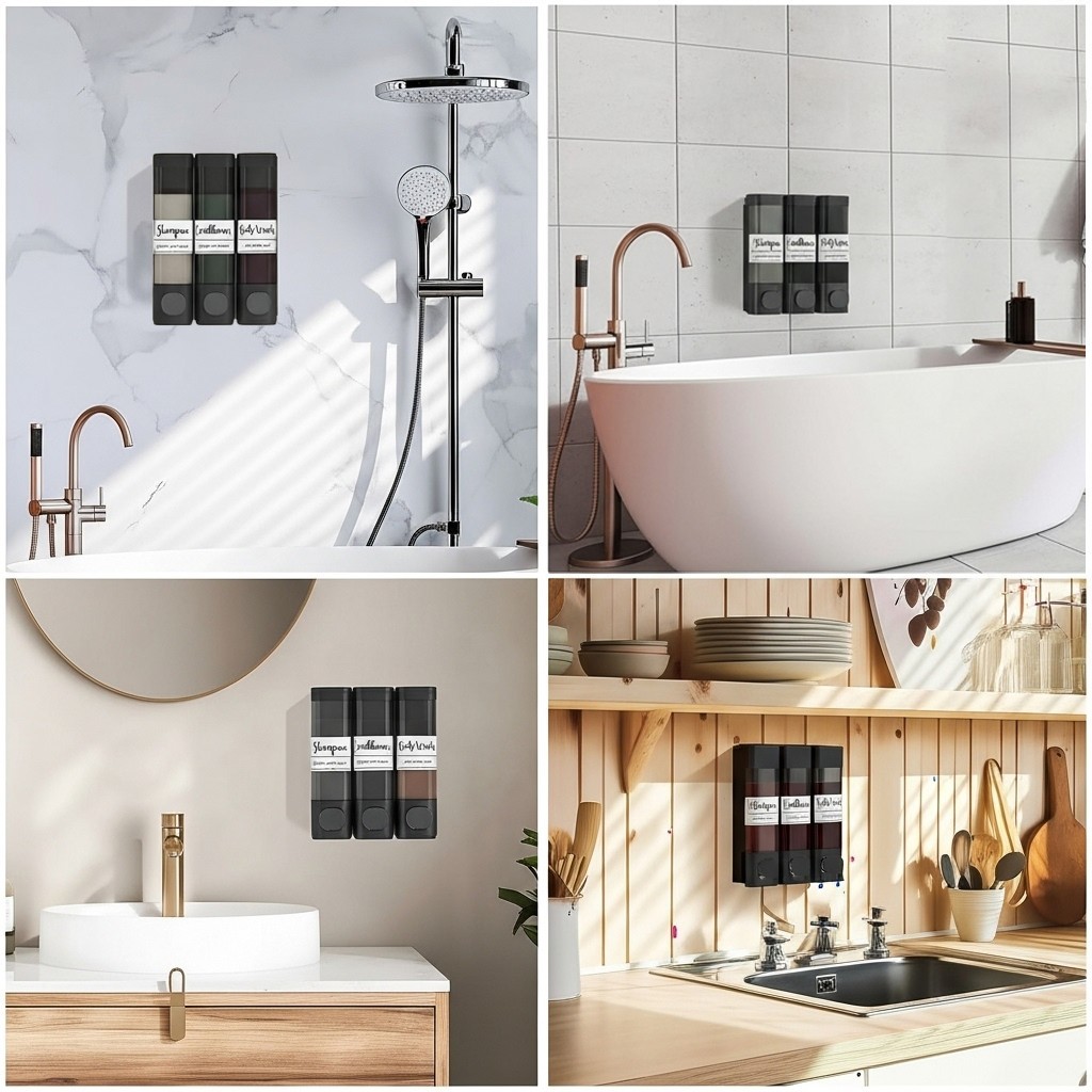 uMadeUs 3 Chamber Shower Dispenser - No Drill - Wall Mount - Easy Installation