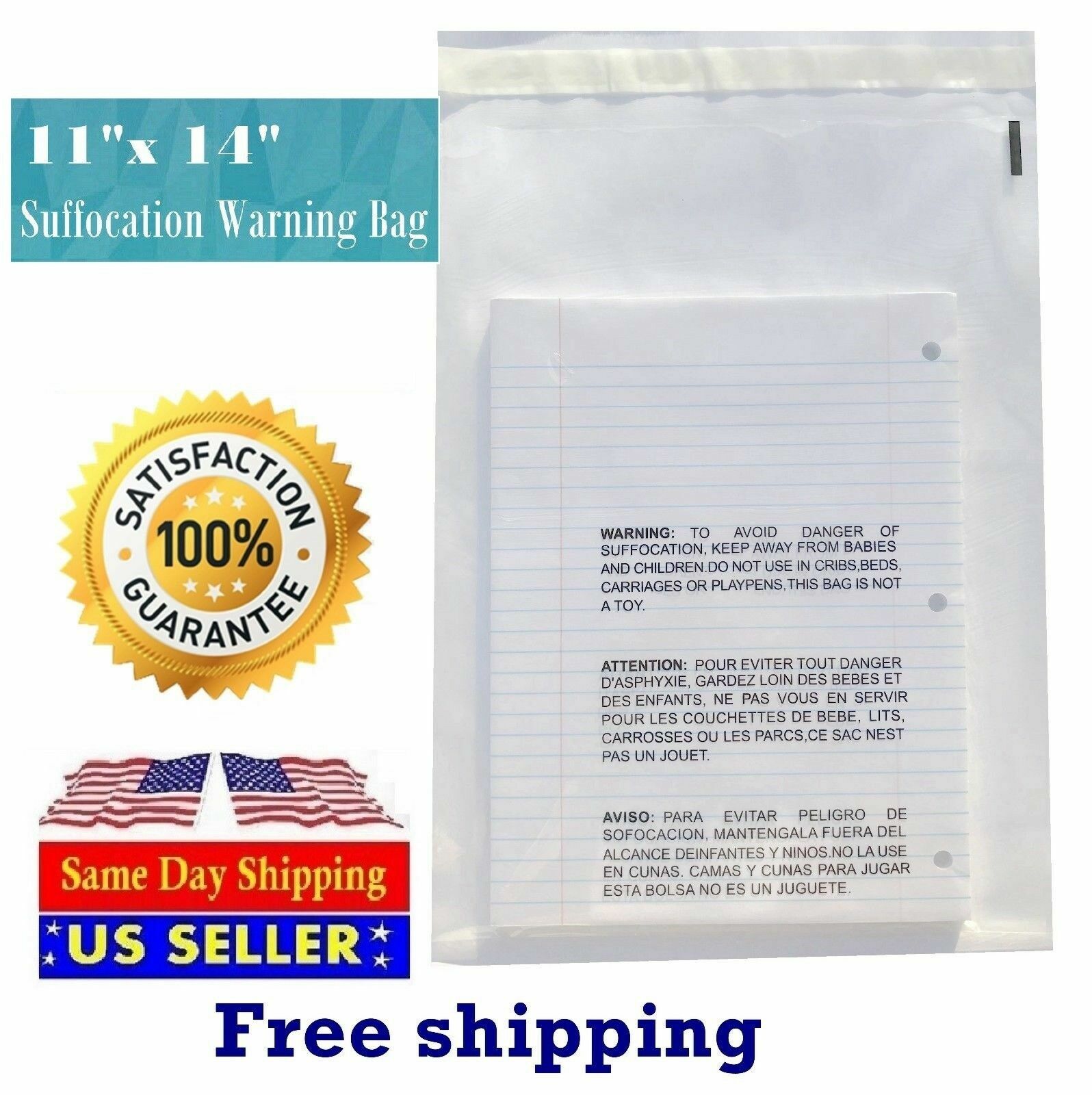 500 11x14 Clear Bags Suffocation Warning Self Seal Bag 1.5 Mil -ST ShipMailers