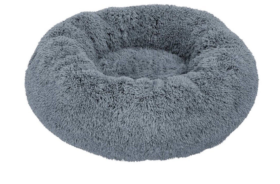 Donut Plush Pet Dog Cat 23" Bed Fluffy Soft Calming Bed Dark Gray