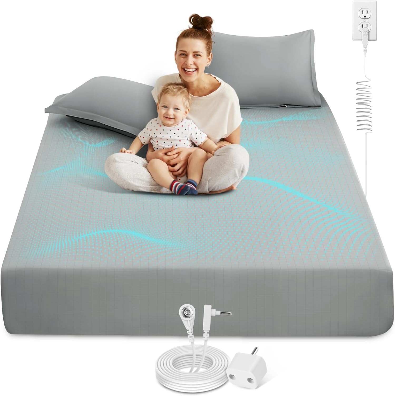 Grounding Sheets Queen Size , 90% Organic Cotton + 10% Pure Silver Fiber, Gray