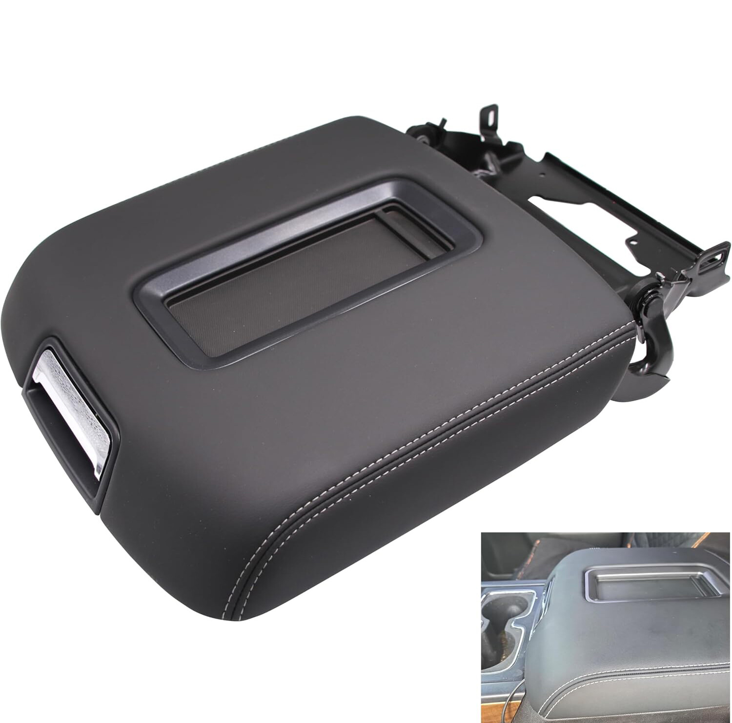 Leather Center Console Armrest Lid Black Fit For 2015-2019 Tahoe Yukon Suburban