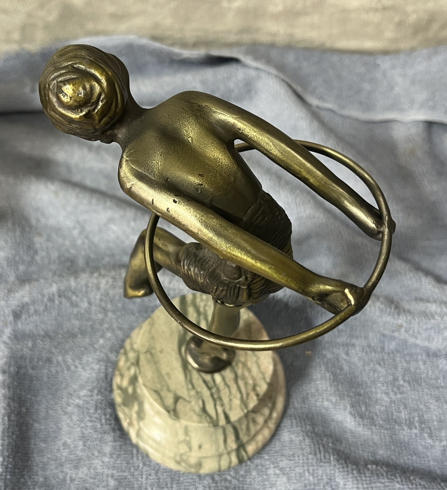 Art Deco Bronze Sculpture Statue Figurine - Hoop Girl Dancer - Marble Base