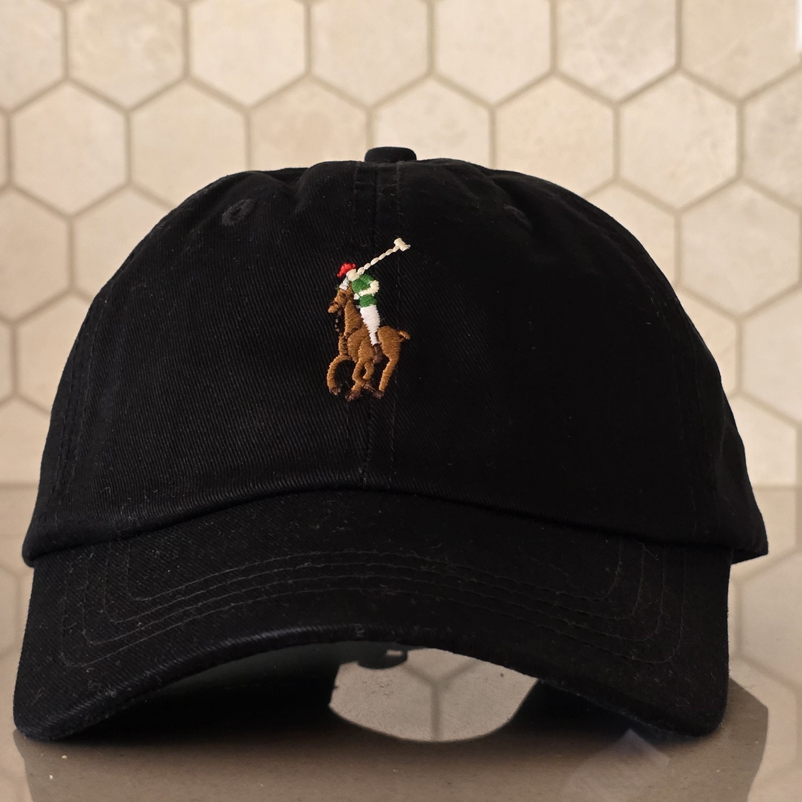 Polo Ralph Lauren Men's OS Cotton Chino Adjustable Baseball Cap Black Brown Pony