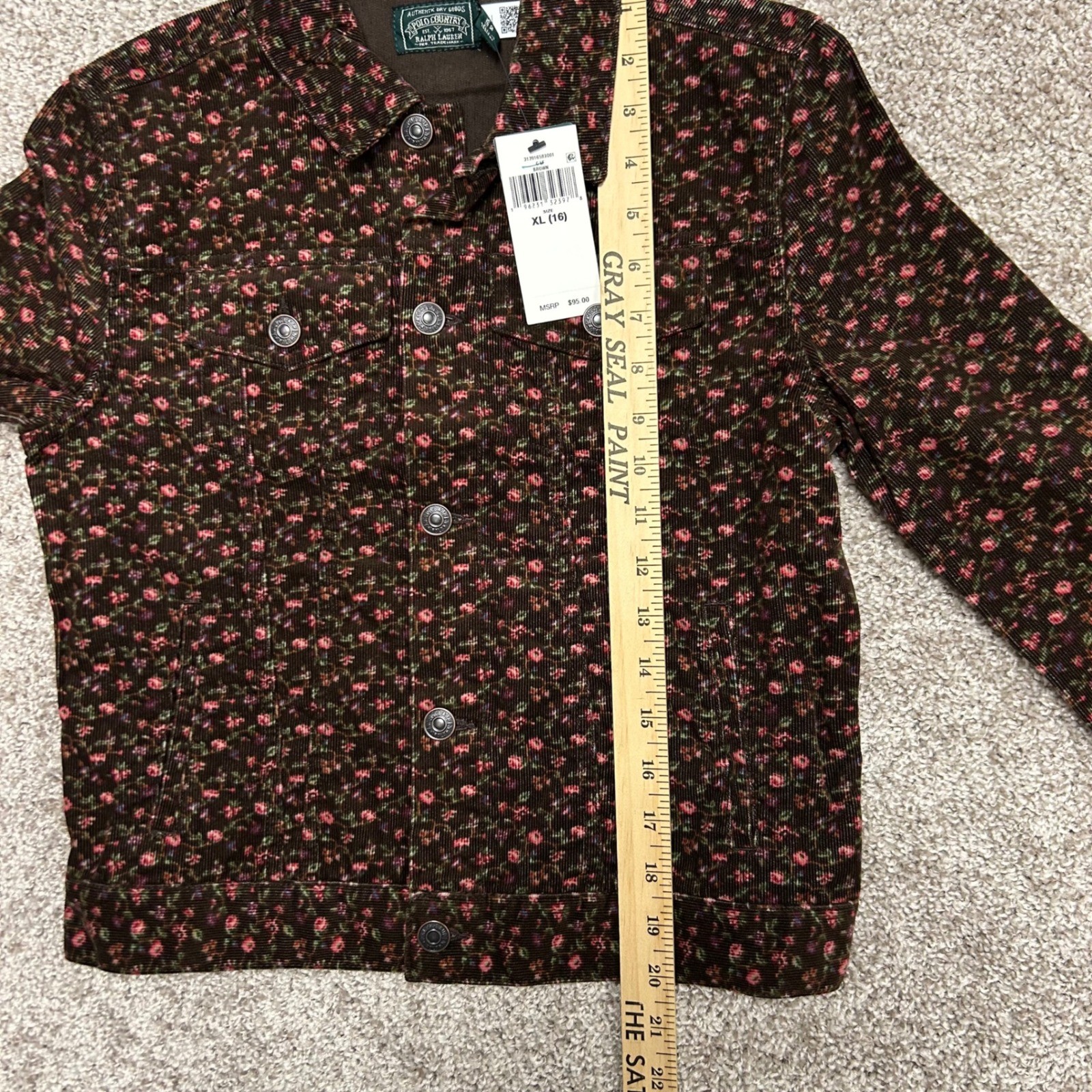 NWT Polo Country Ralph Lauren Floral Corduroy Trucker Jacket Girls Size XL (16)