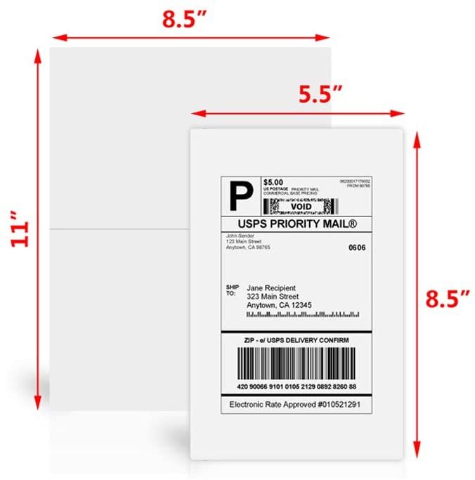 50-1000 Premium 8.5" X 5.5" Half Sheet Self Adhesive Shipping Labels 2 Per Sheet