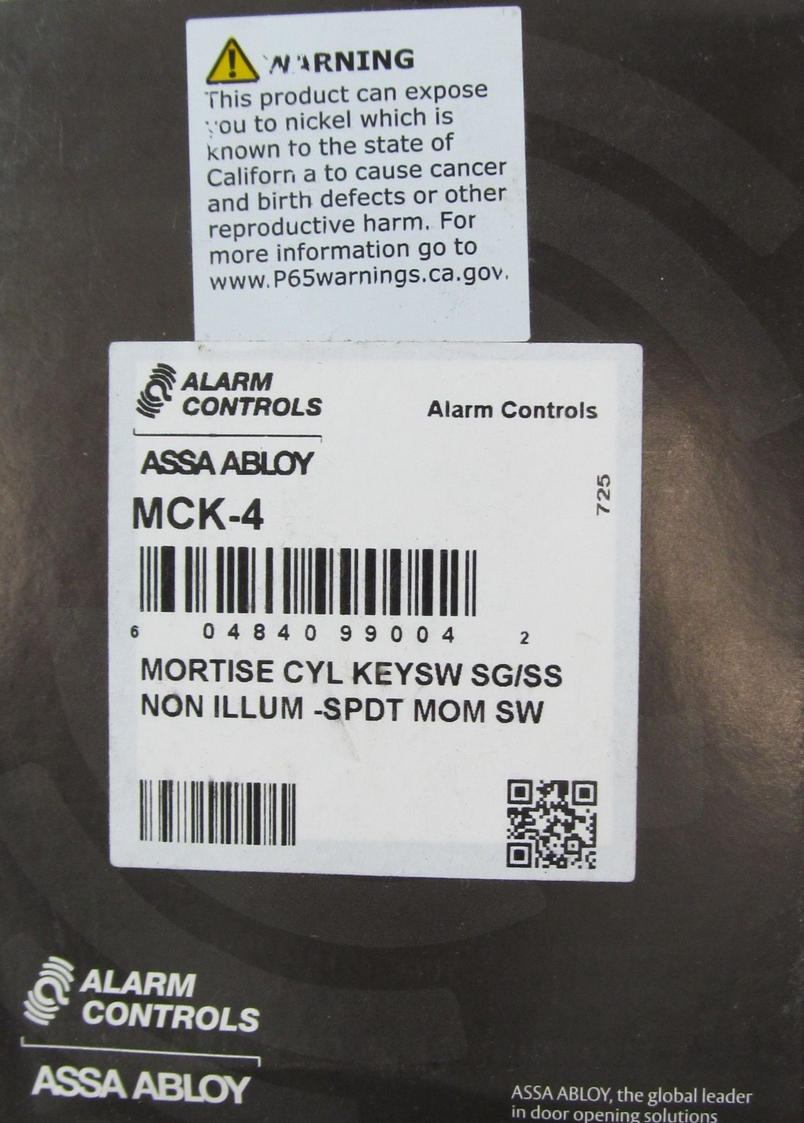 ASSA ABLOY ALARM CONTROLS MCK-4 MORTISE CYLINDER KEY SWITCH WALL PLATE/ HOUSING