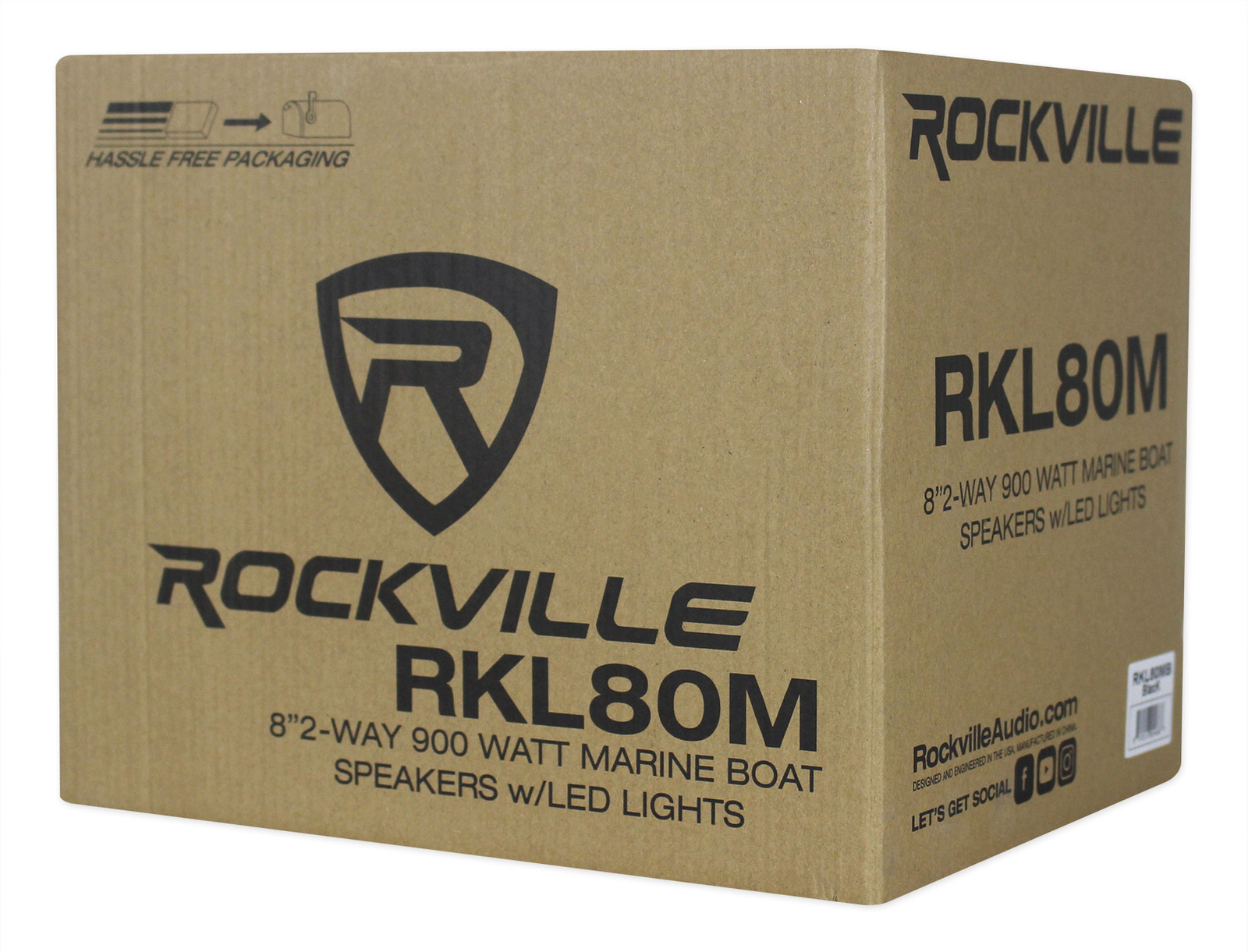 (2) Rockville RKL80MB 8" 900 Watt Marine Wakeboard LED Tower Speakers in Black