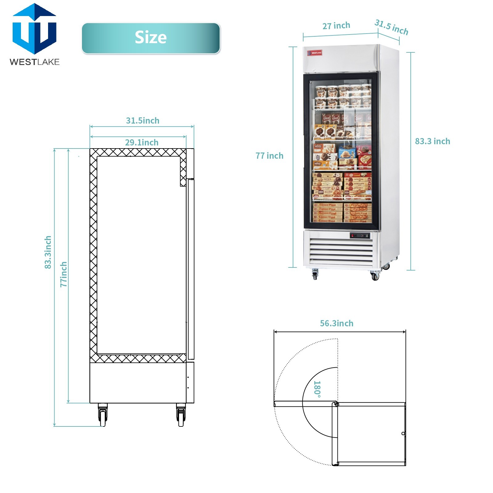 27" Commercial Display Freezer 1 Glass Door Merchandiser Reach-in 23 Cu.ft