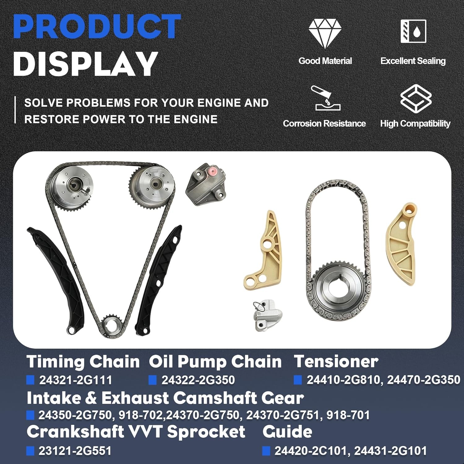 G4KJ 2.4L Engine Overhaul Rebuild Kit w/ Crankshaft Rods Timing For Hyundai KIA