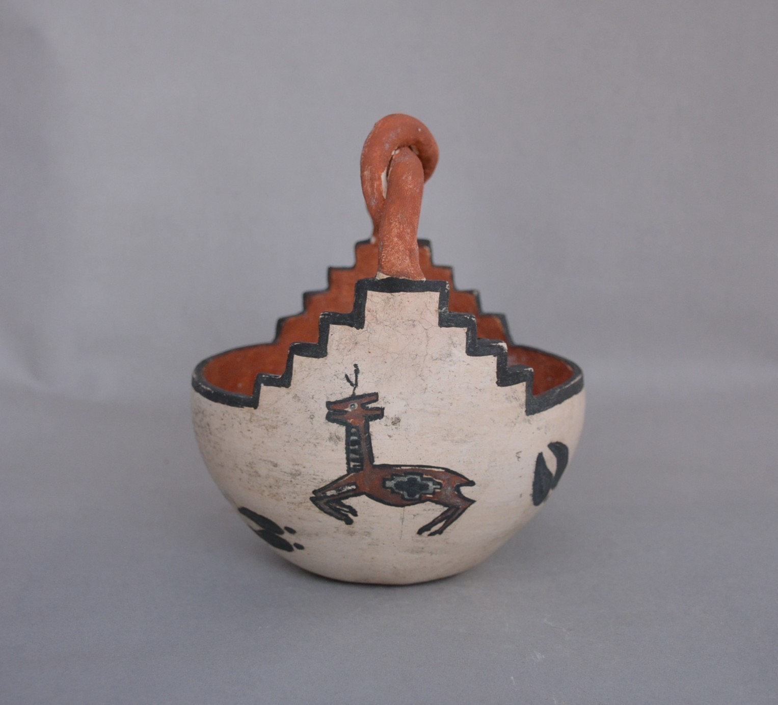 Old Zuni Deer Pot - Deer Tracks - 6" Tall x 5" Across