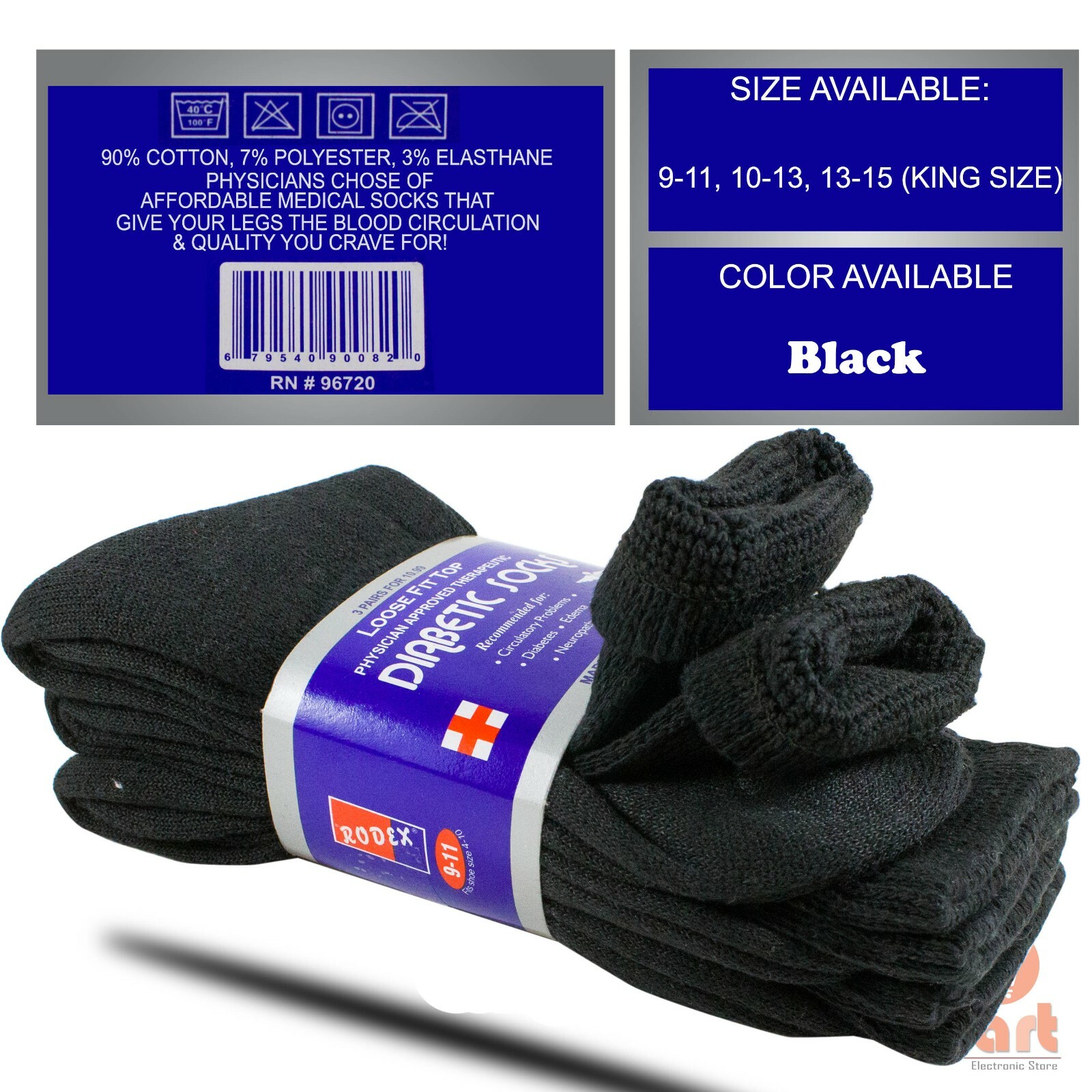 Mens Womens Physician Approved Heath Diabetic Crew Circulatory Socks Black 9-15