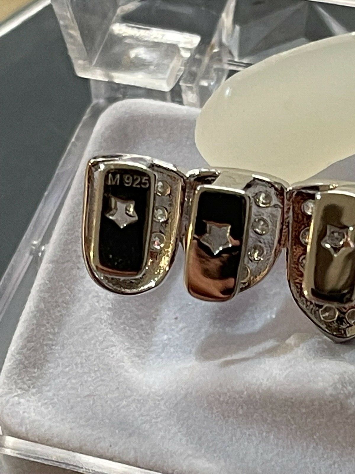 MOISSANITE GRILLZ Passes Test Teeth Top & Bottom Hip Hop 925 Silver Iced Rapper