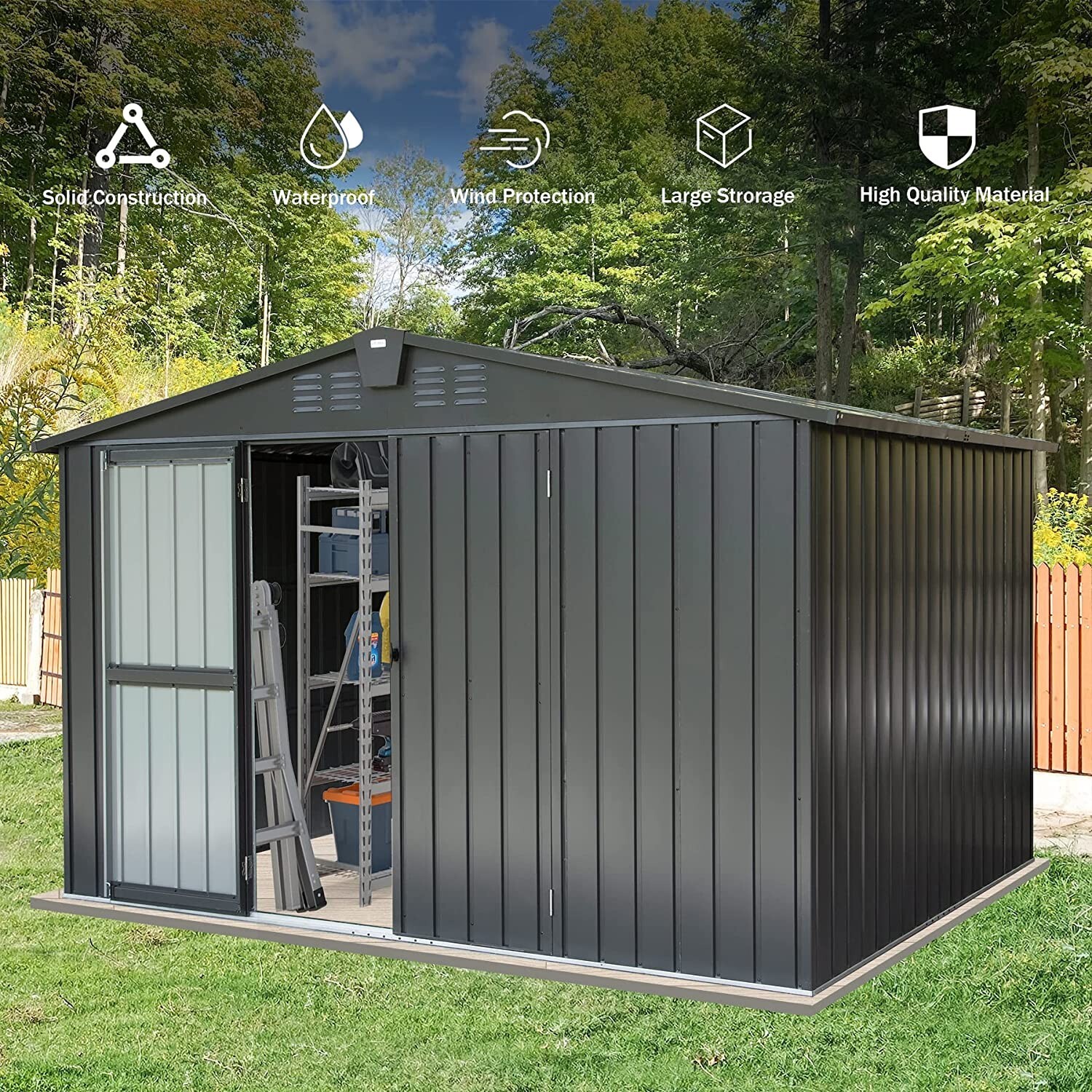 Domi 10' x 8' Metal Storage Shed with Lockable Door, New