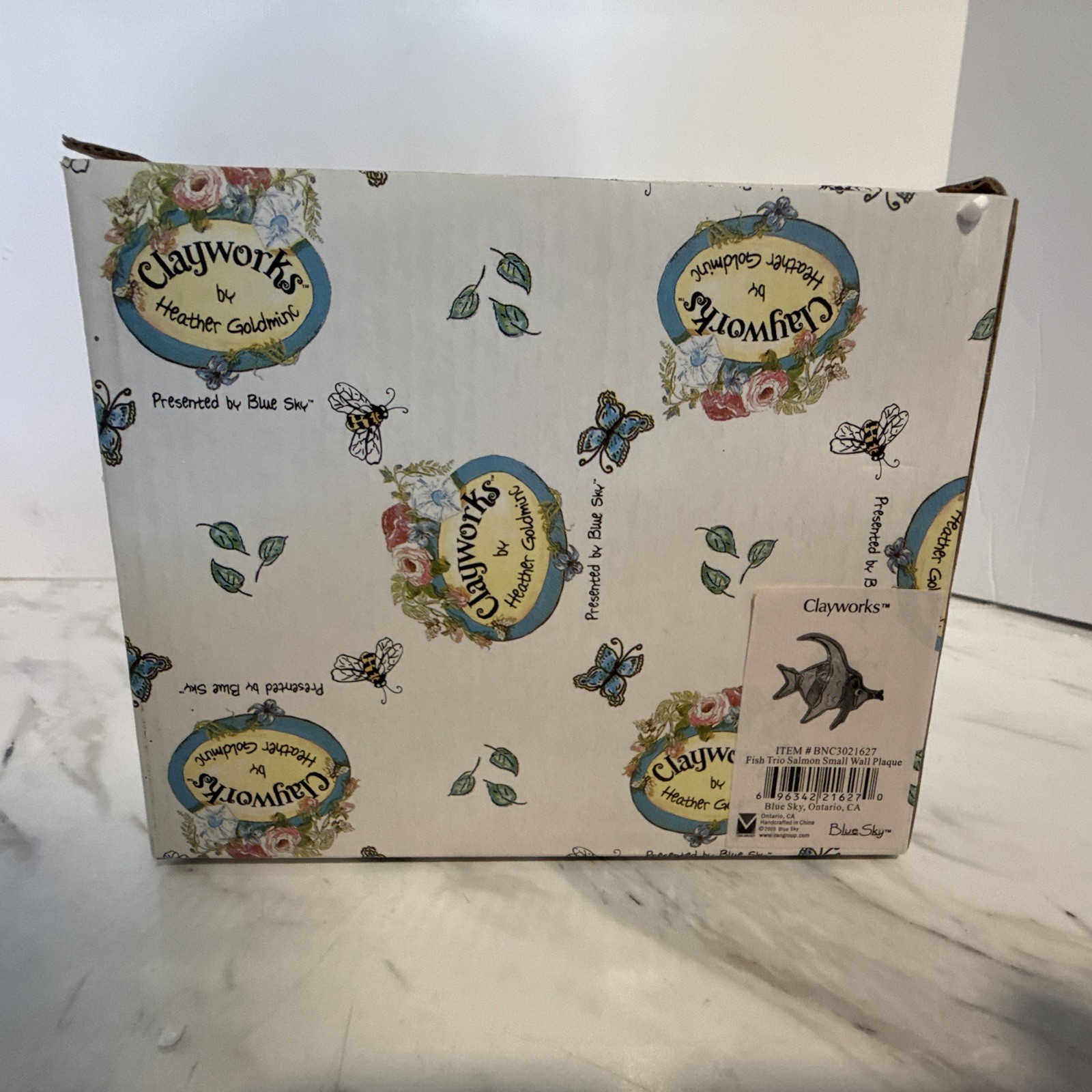 Clayworks Blue Sky Ceramic Angel Fish Wall Plaque Art Small Heather Goldminc