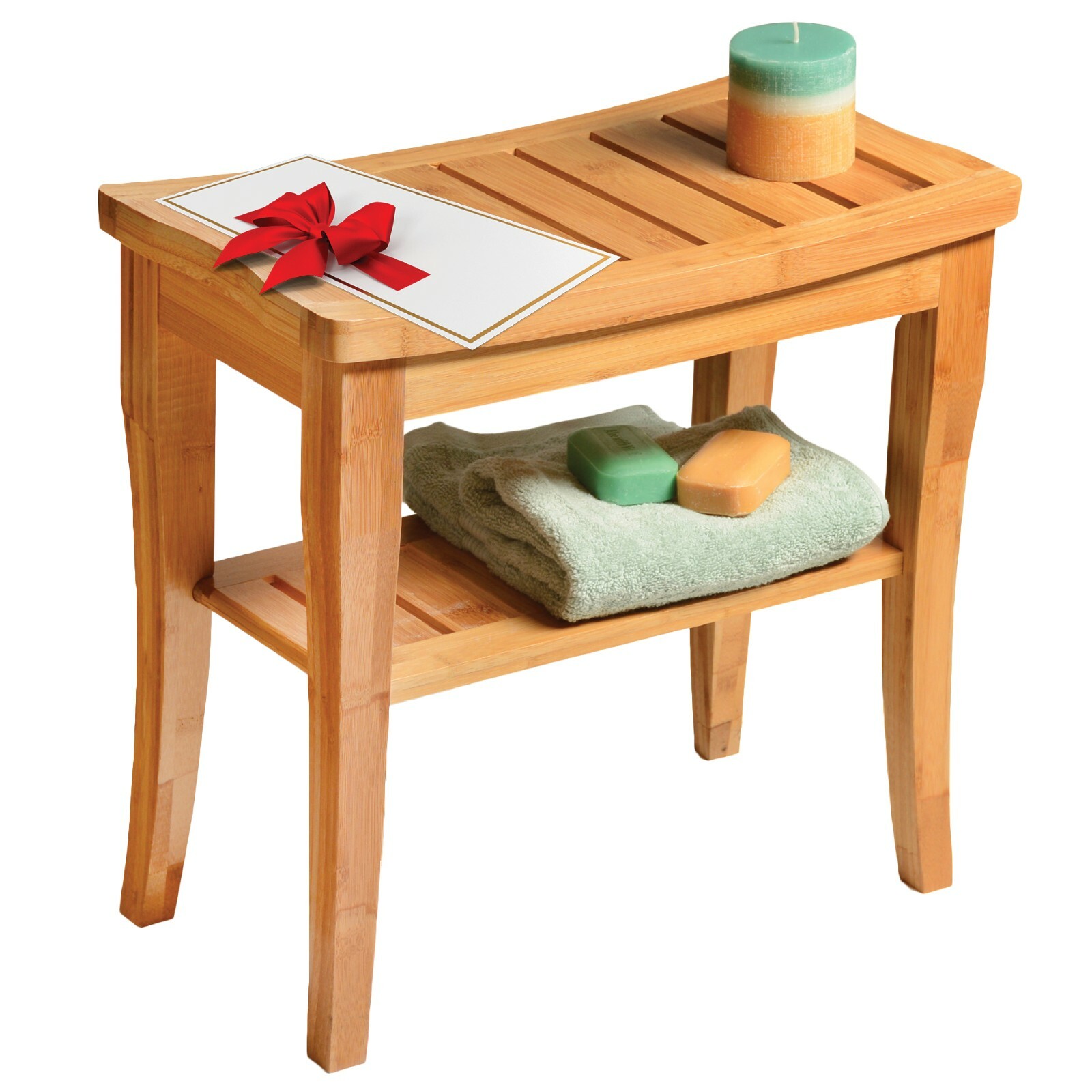 Bamboo Shower Seat Bench Bathroom Spa Bath Organizer Stool with Storage Shelf