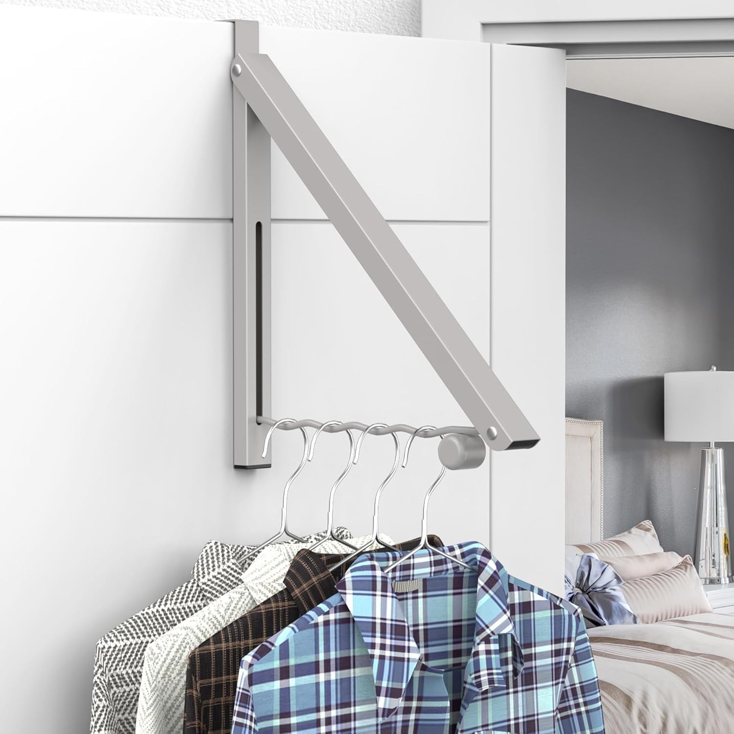 Foldable Over-The-Door Clothes Drying Rack - Space Saving in Warm Gray