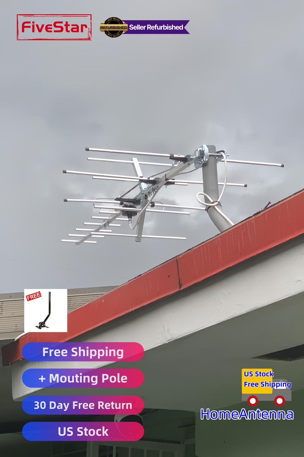 Superior Yagi Outdoor TV Antenna 200 Mile Digital HD Roof Attic Mount