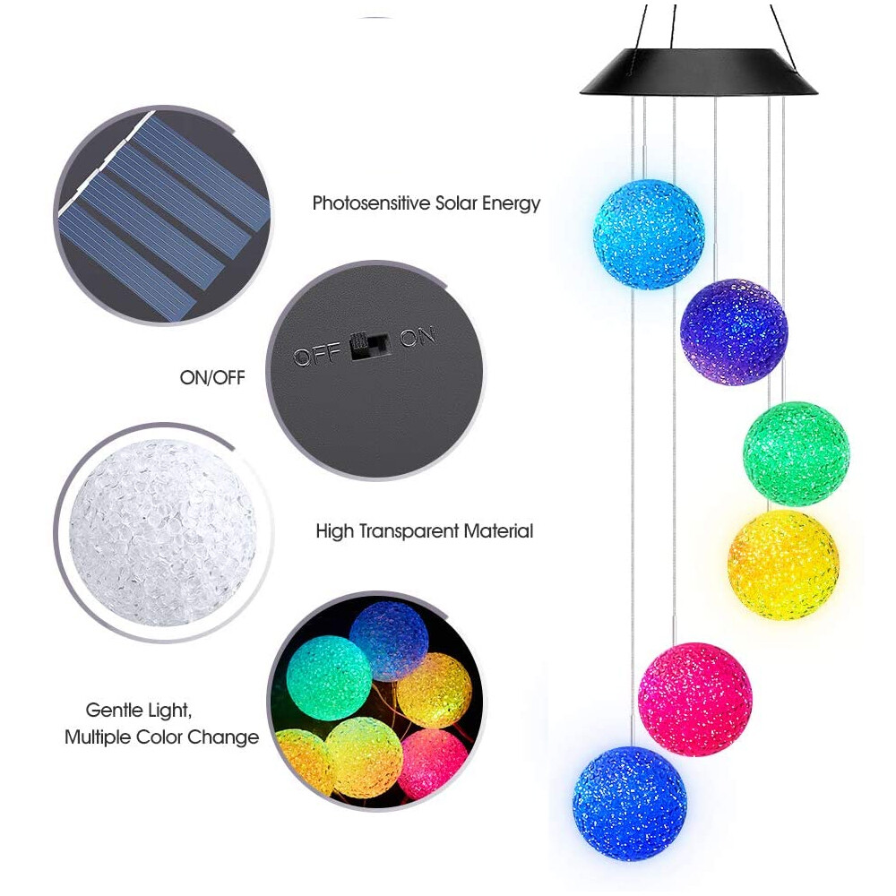 Solar Wind Chime Lights LED Color Changing Hanging Lamp Bird Ball Garden Decor
