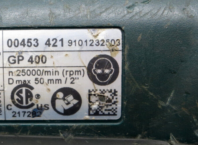 1 Ea. Metabo GP400 Die Grinder w/ Tool Lanyard 25,000 RPM 120v 3.5A 2 in.
