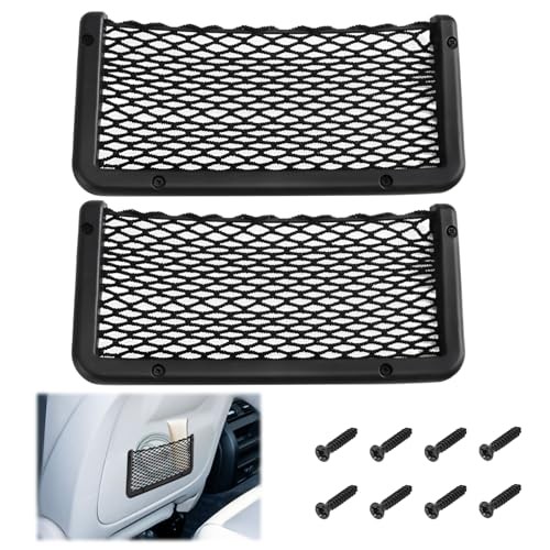 2 PCS Car Net Pocket, ABS Plastic Frame Cargo Net Storage Pockets 9 x 4.3 Inch