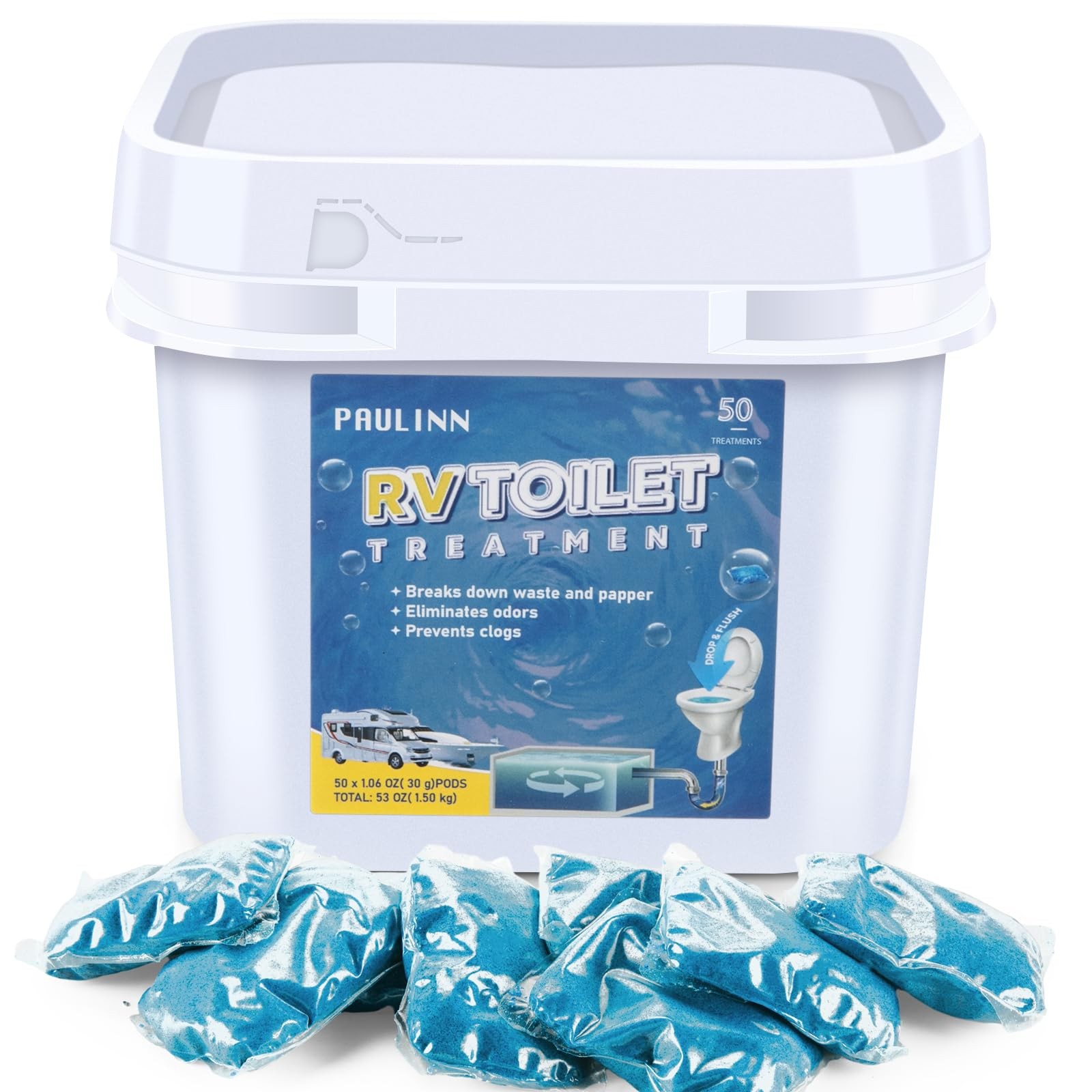 RV Toilet Treatment Pods 50 Pack Deodorizer for Black & Grey Water Tank
