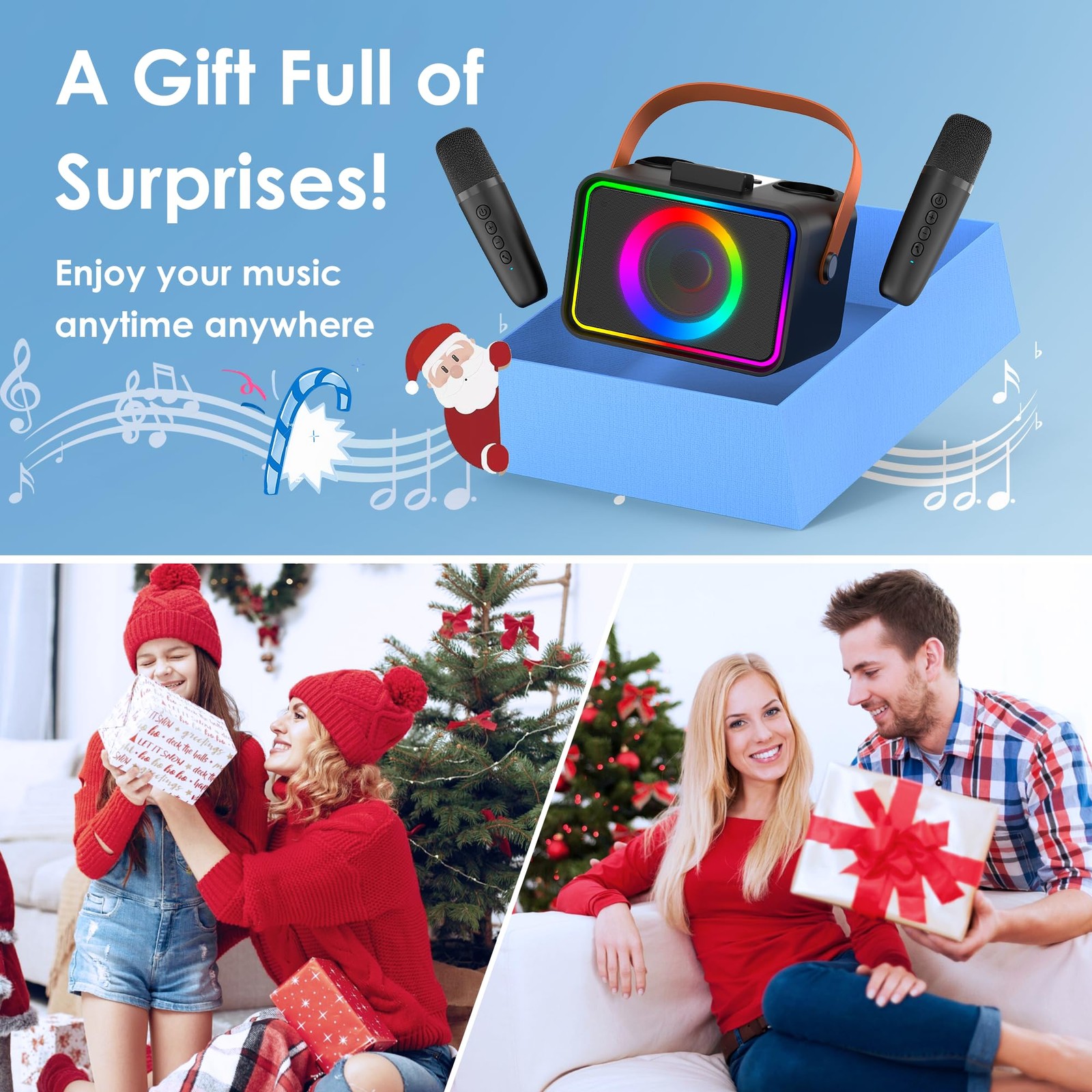 Karaoke Machine,Portable Bluetooth Speaker with 2 Wireless Microphone for Adults