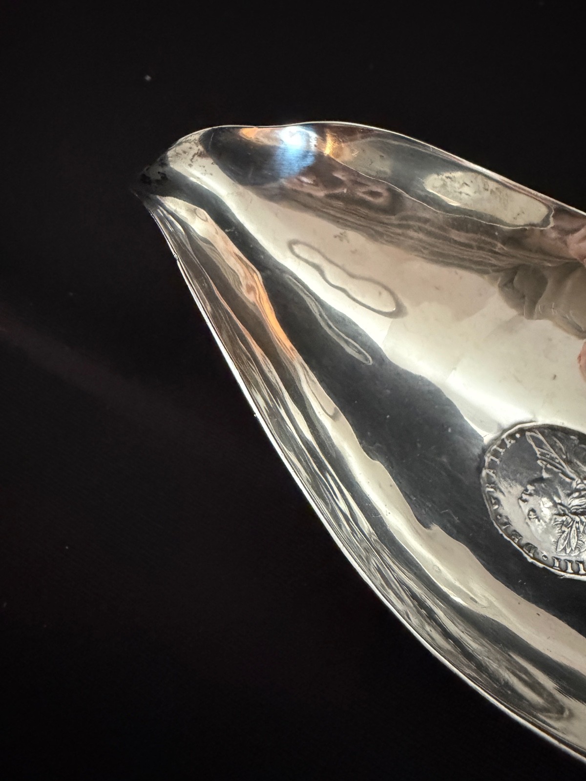 1832 London Sterling Pap Boat with 1787 Shilling in Bottom Jonathan Hayne