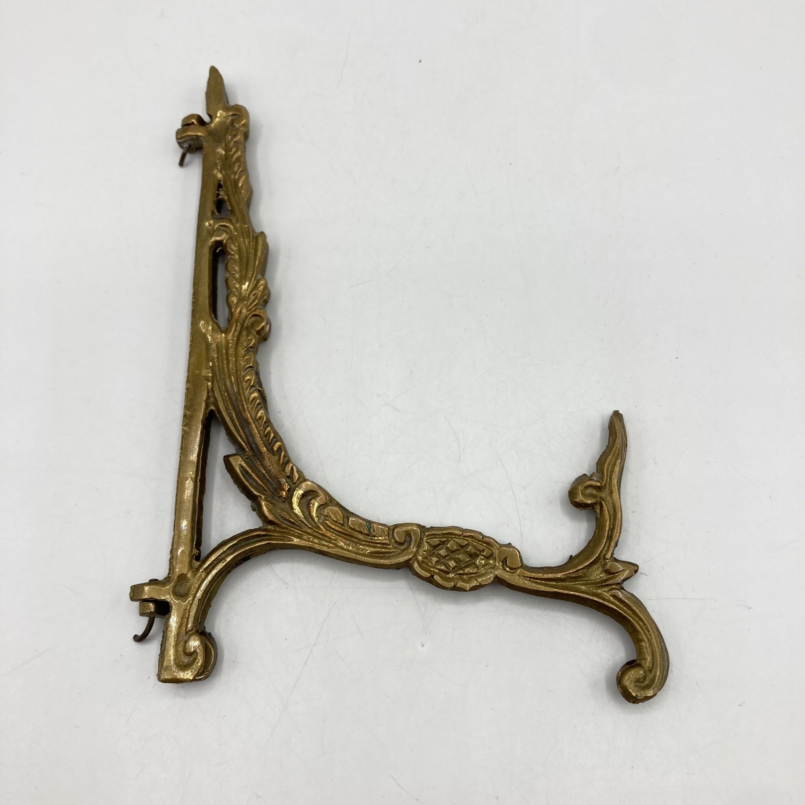 Vtg Ornate Brass Folding Tabletop Easel Photo Display Plate Holder Stand 6” H