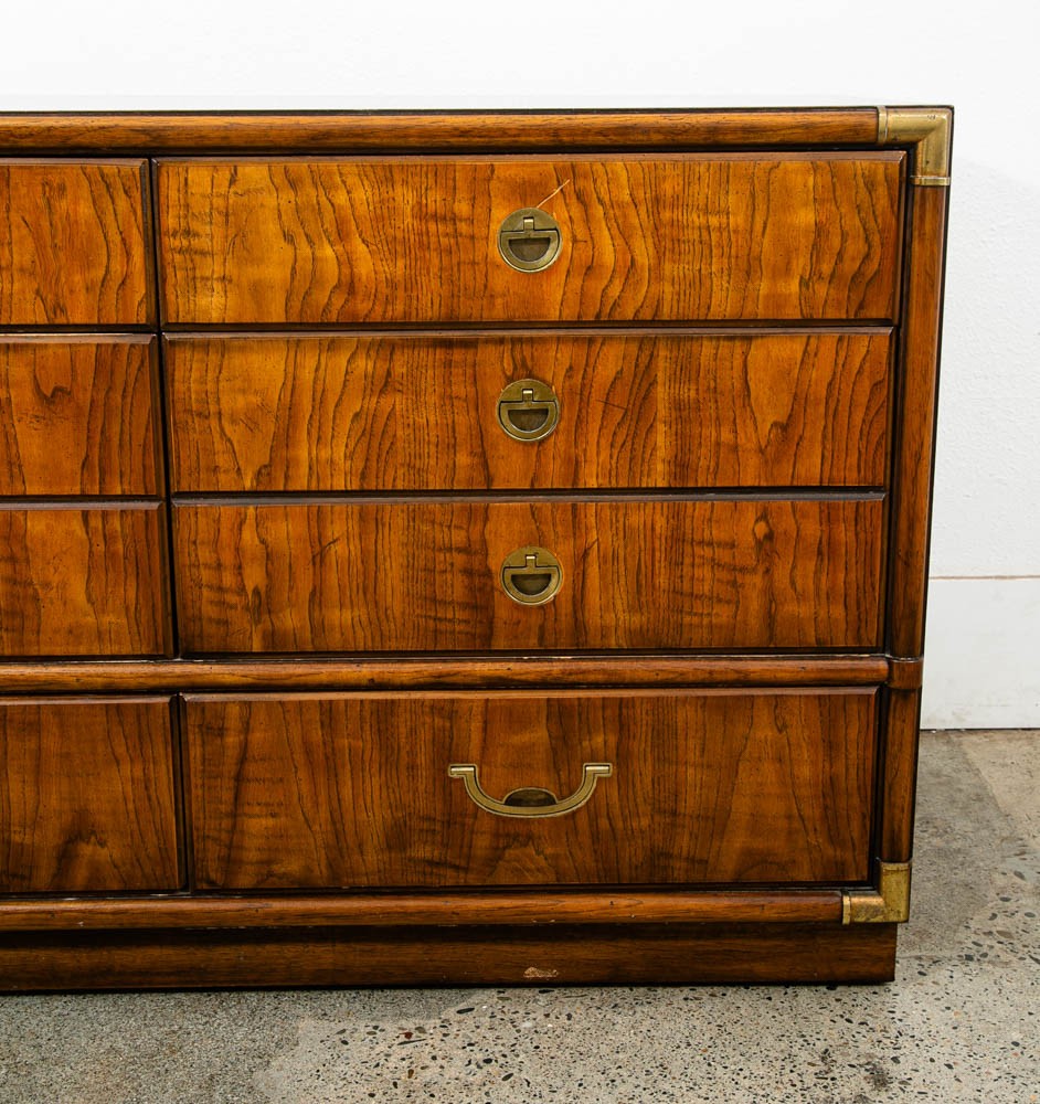 Mid Century Modern Credenza Dresser Drexel 6 Drawer Brass Handles Accolade Mcm