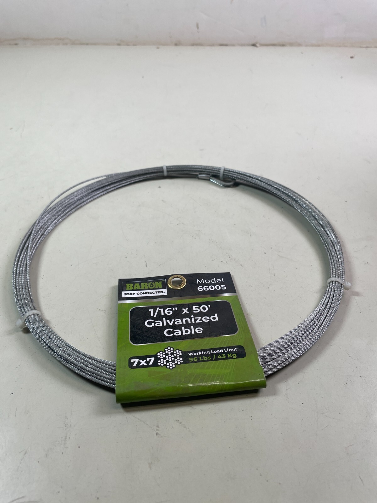 Steel Wire Rope Cable 1/16 in. x 50 ft. Security Cable Galvanized Baron 66005