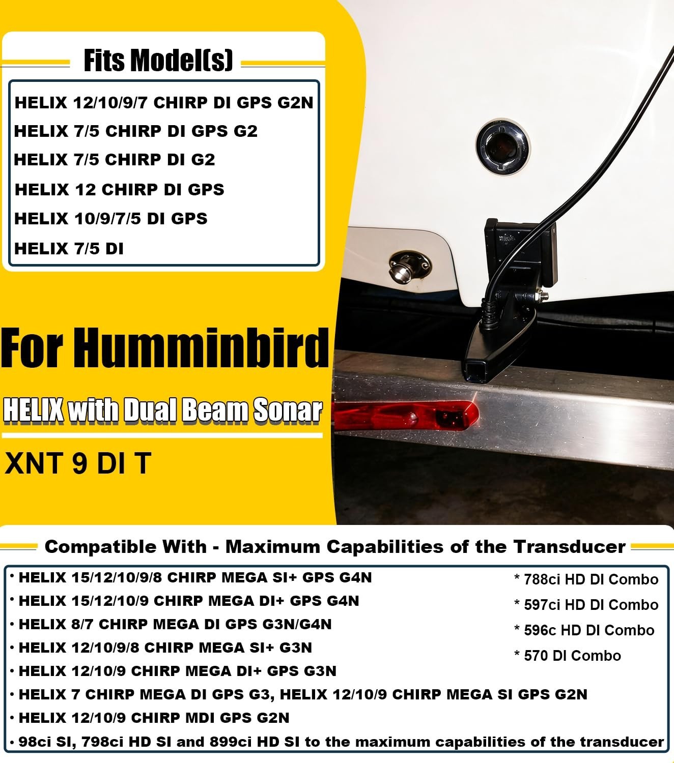 For Humminbird XNT 9 DI T HELIX DI CHIRP Transom Mount Transducer w/Temp710226-1