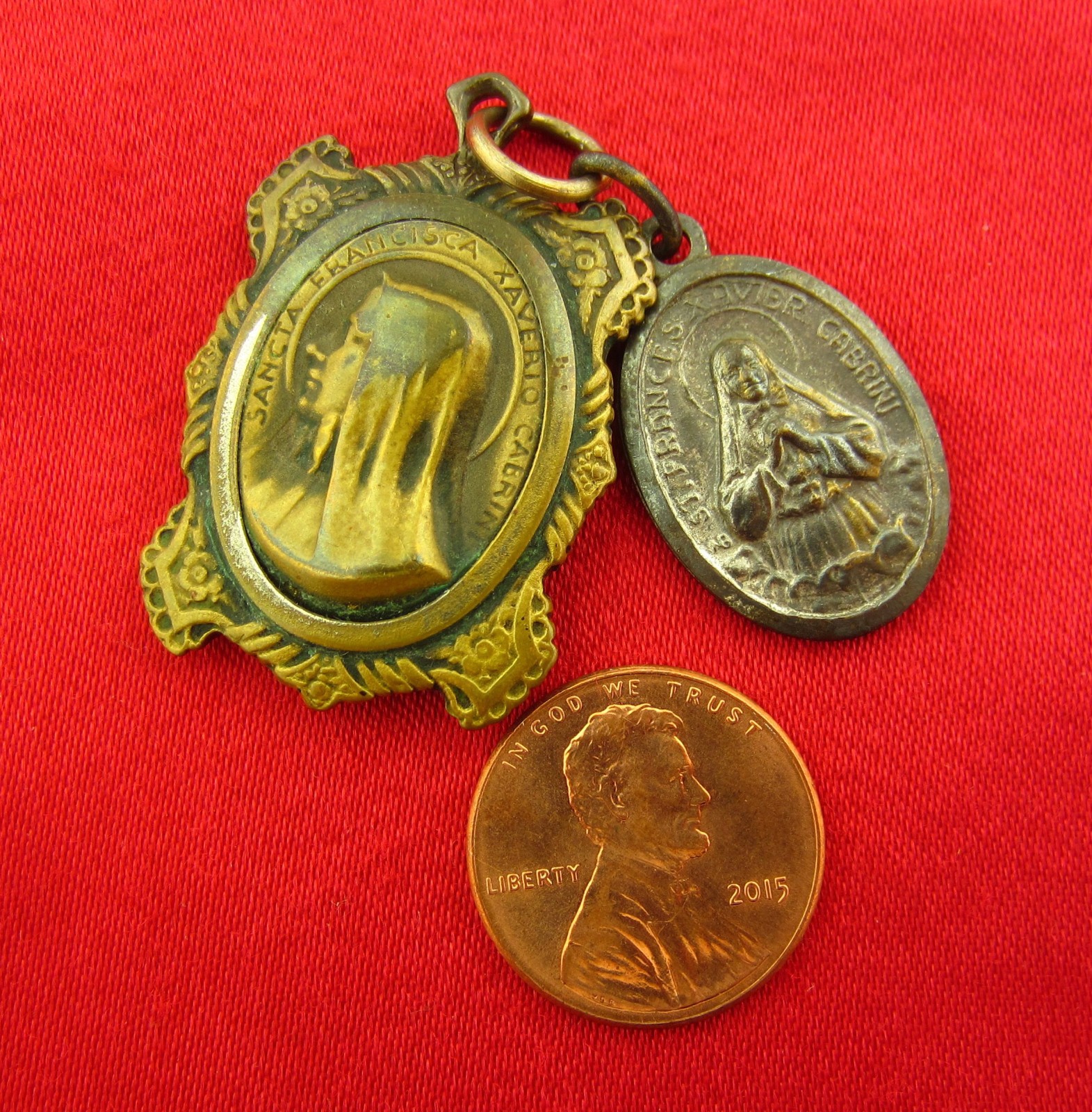 Vintage Saint Francis Cabrini Relic Medal Large Catholic Pendant