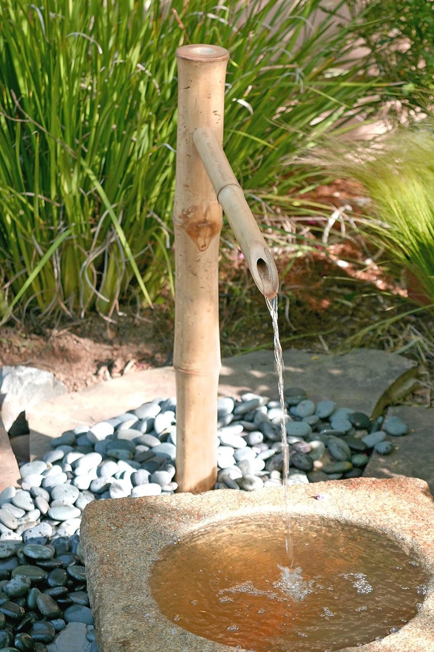 Bamboo Accents 36” Tall Outdoor Water Fountain with Pump, Natural Split-Resistan