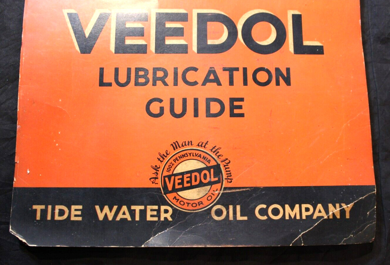 VTG. 1935 VEEDOL MOTOR OIL DEALER LUBRICATION GUIDE ~ TIDE WATER OIL COMPANY