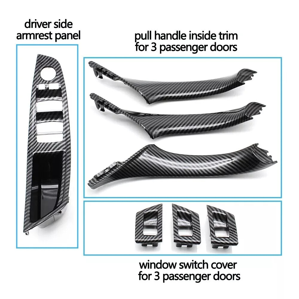 Inner Door Panel Handle Pull Trim Cover For BMW F10 F11 520i 528i Carbon Fiber