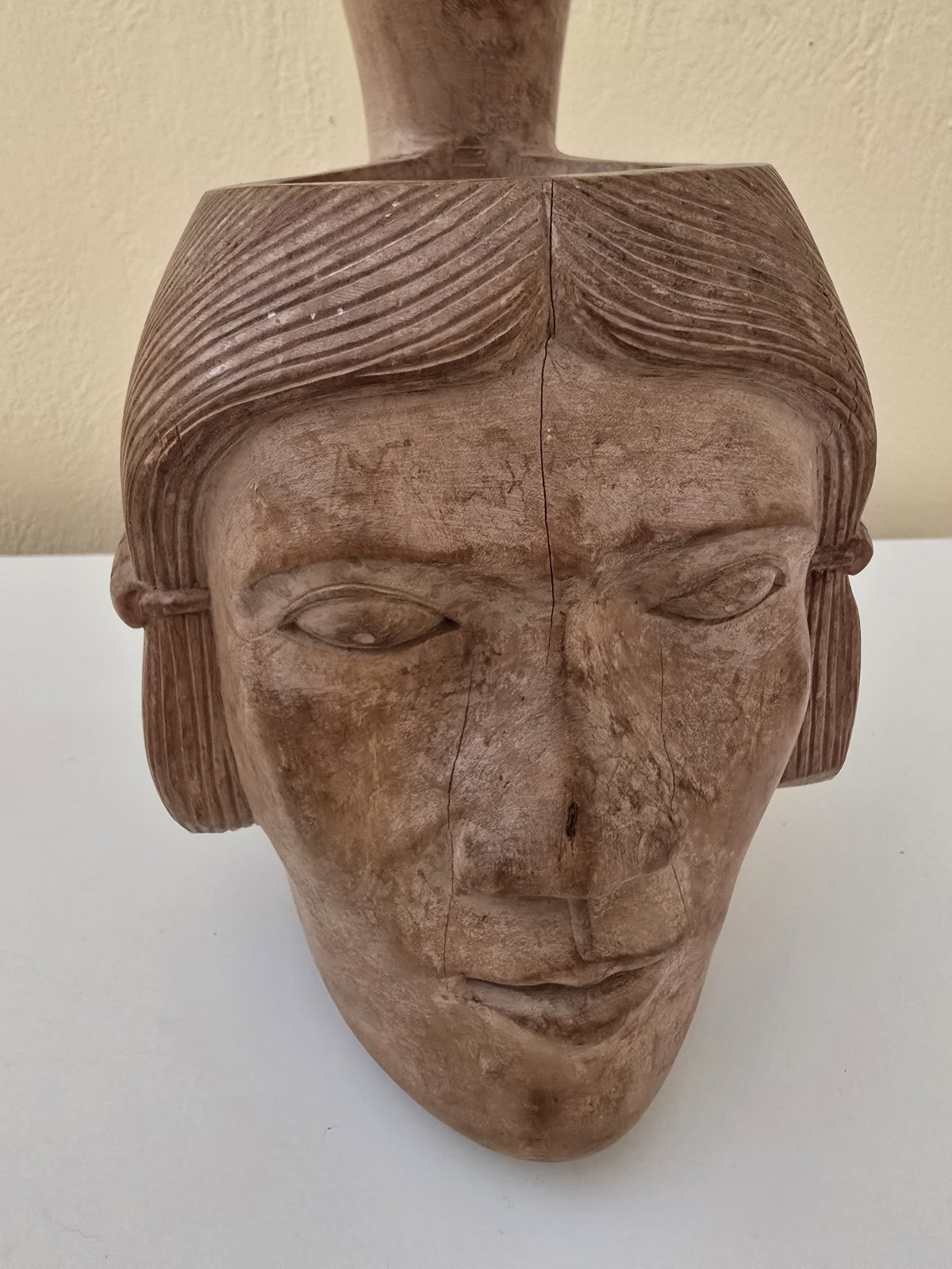 Moche Portrait Face Vessel Peruvian Pre-Columbian Style Wood Carving