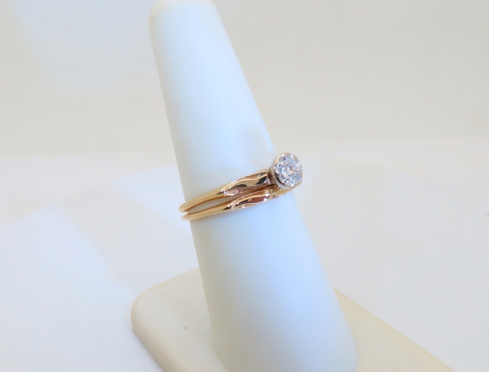 14k Gold Diamond Wedding Set Vintage Bridal Rings Natural Diamonds US 6.75 R1802