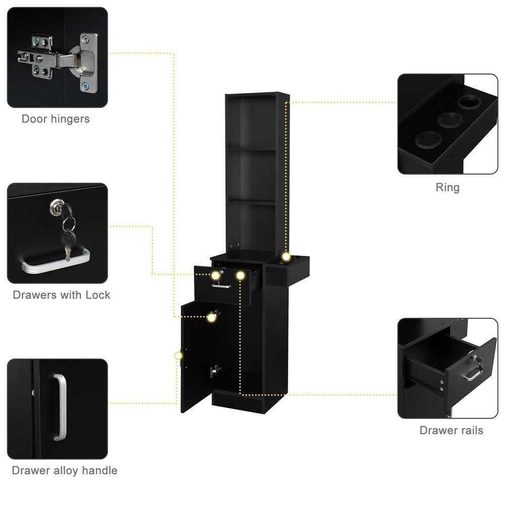 Hairdresser Beauty Salon Hair Styling Barber Station Wall Mount Cabinet Black