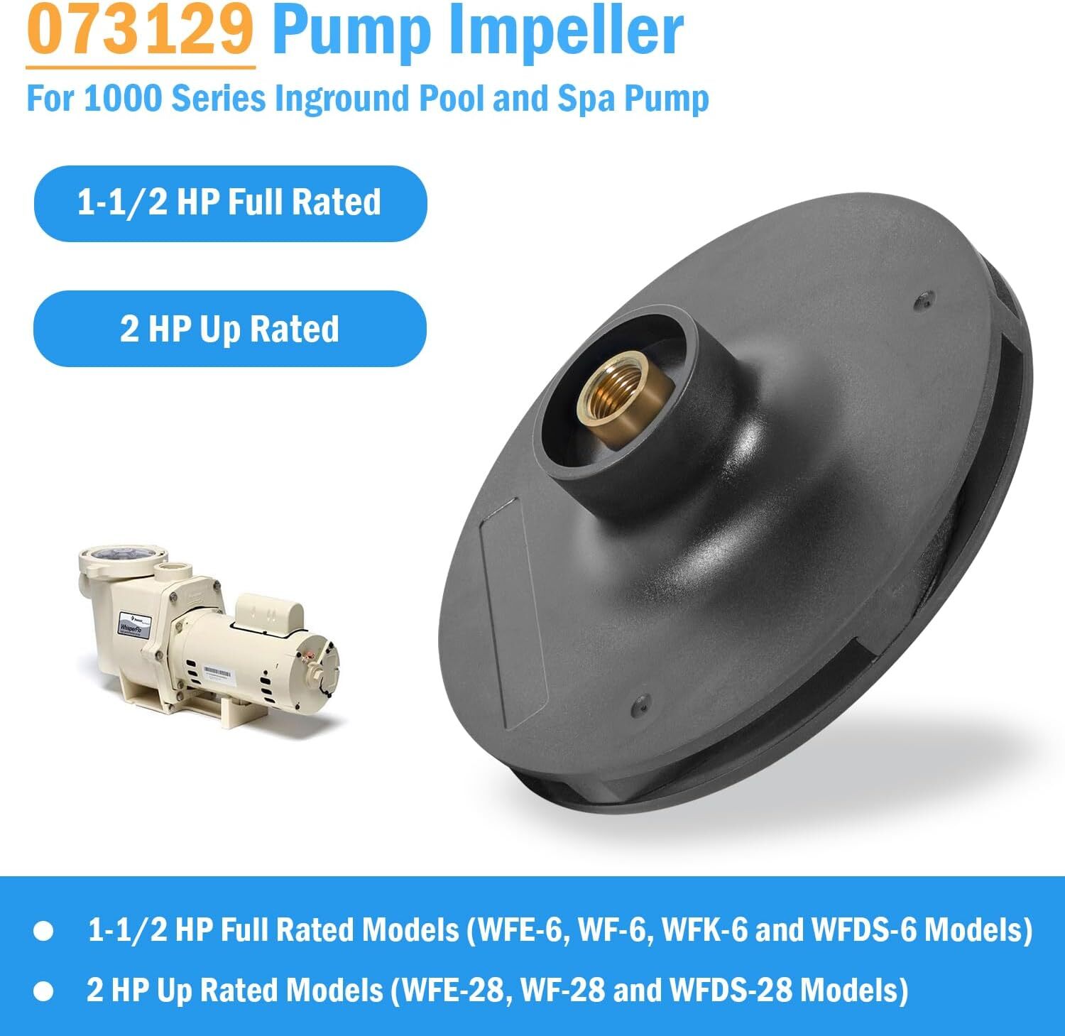 1~1/2 HP Pool Pump Impeller For 073129 Pentair WhisperFlo Pump Replacement
