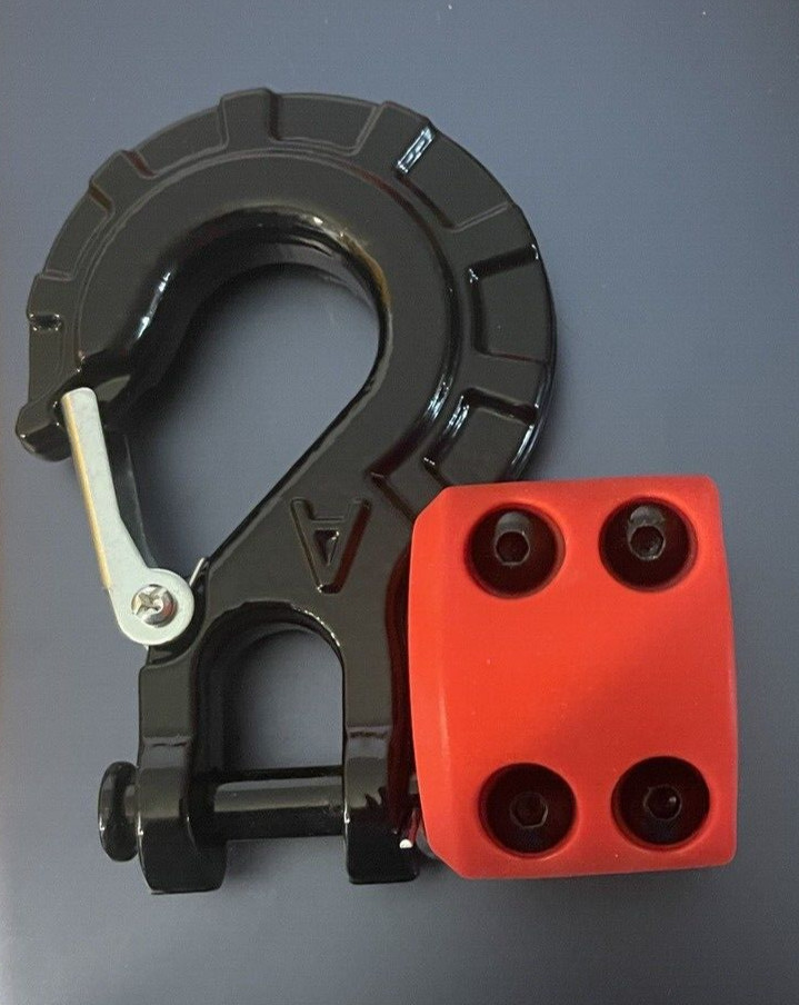 HD Black Winch Hook & Red Stopper Grade70 3/8" Safety Steel Latch Winch Hook