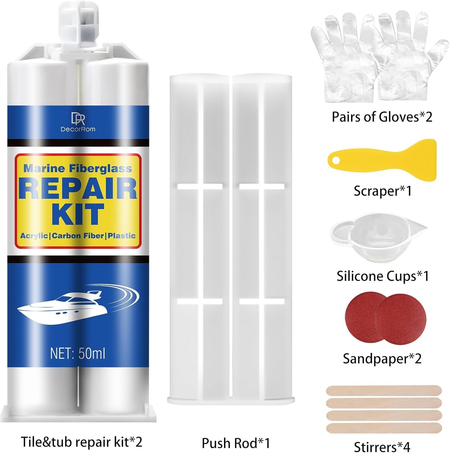 Marine Fiberglass Repair Kit, Gel Coat Repair Kit for Boats (White), Fiberglass
