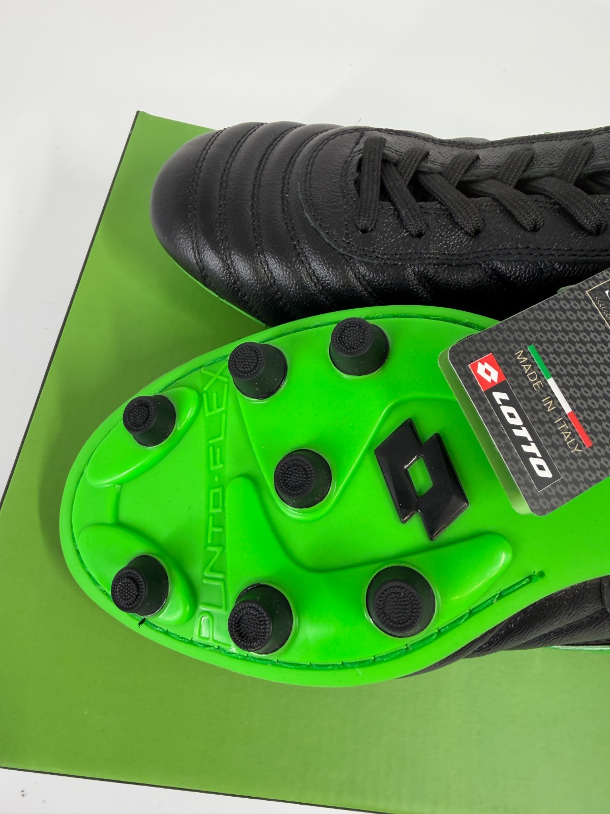 Lotto Stadio OG II FG Size 9.5 Soccer Cleats Black Spring Green 215017 1NI New