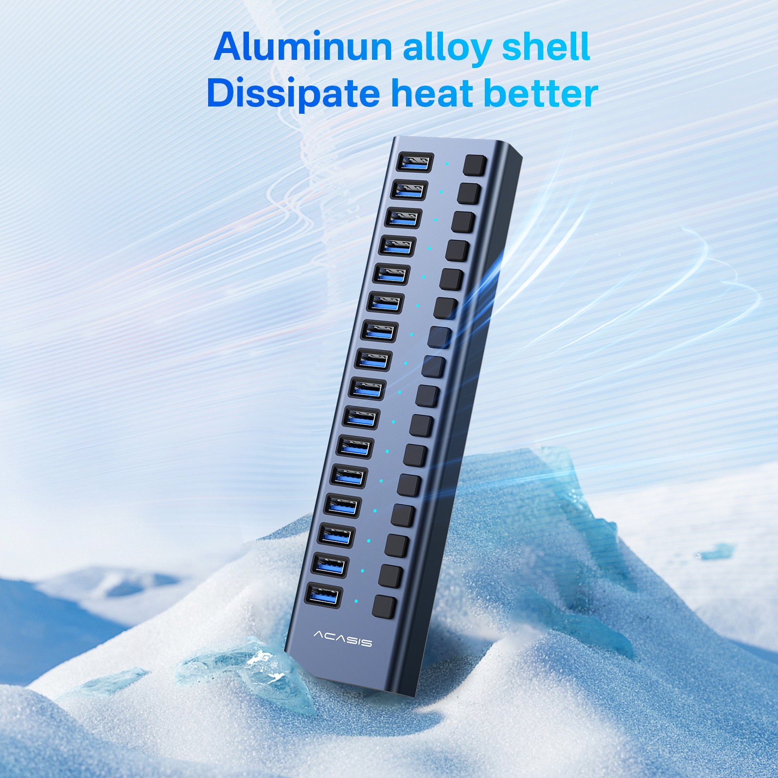 Acasis USB 3.1 Hub 10Gbps 16 Port On/Off Switch with AC Power Adapter for Laptop