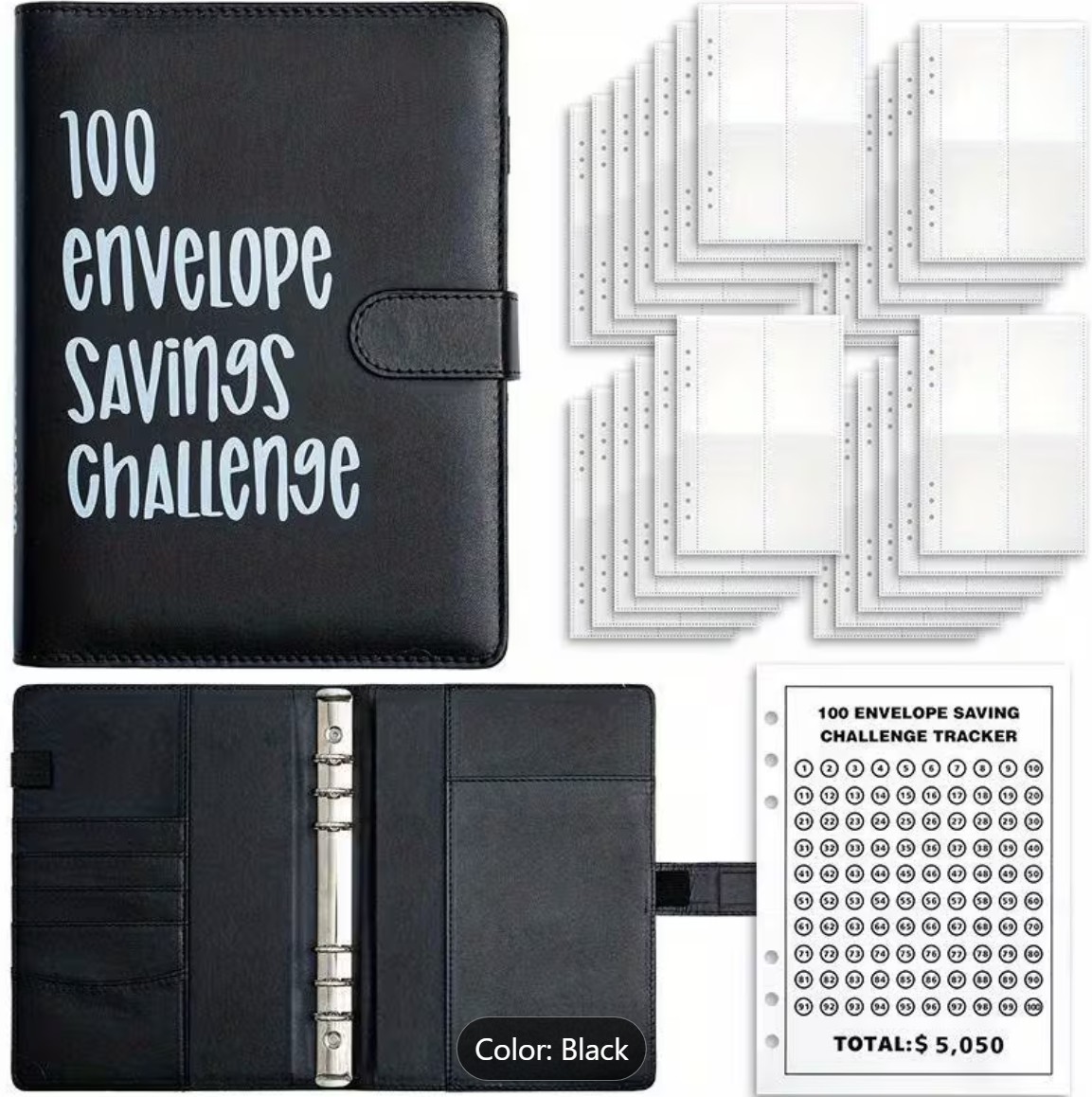 Random color- 100 Envelope Savings Challenge Book with Envelopes, Budget Planner