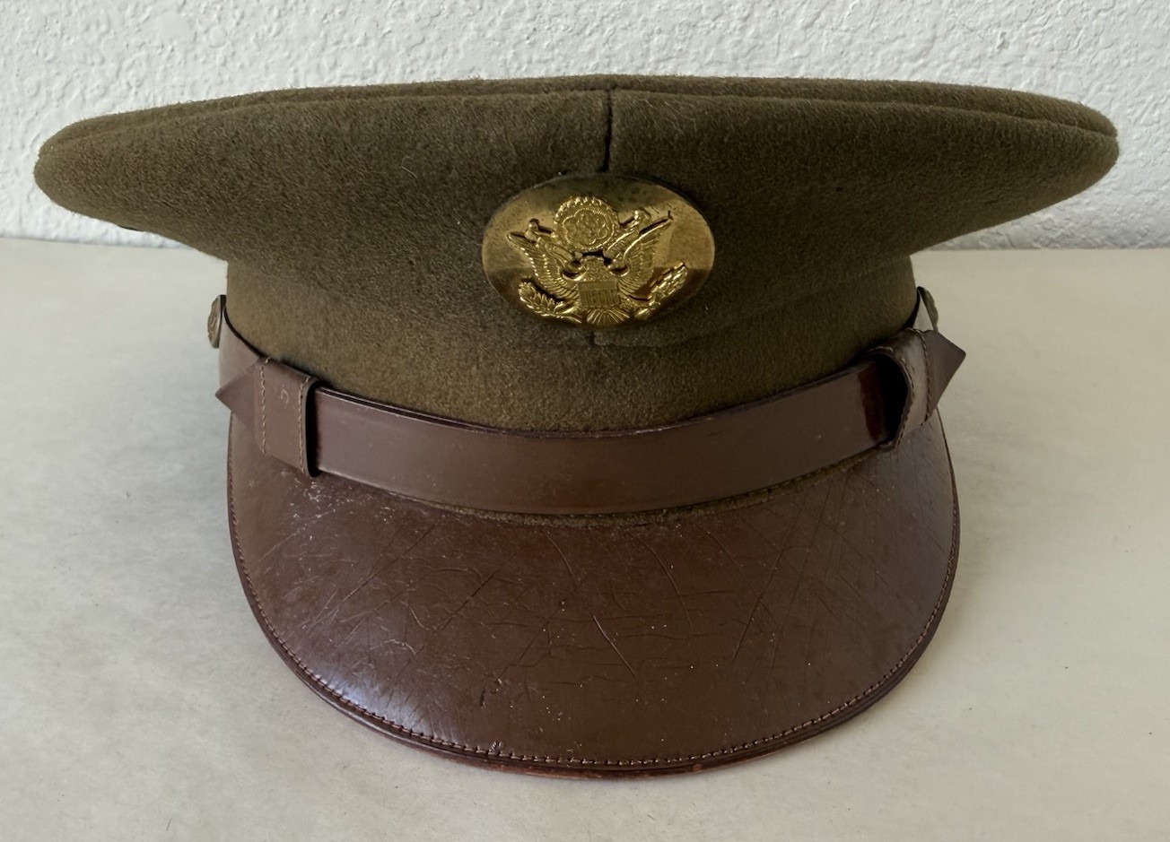 Vintage WW2 US Army Officer Wool Visor Cap Hat Uniform Size 7 Imperial Cap Works