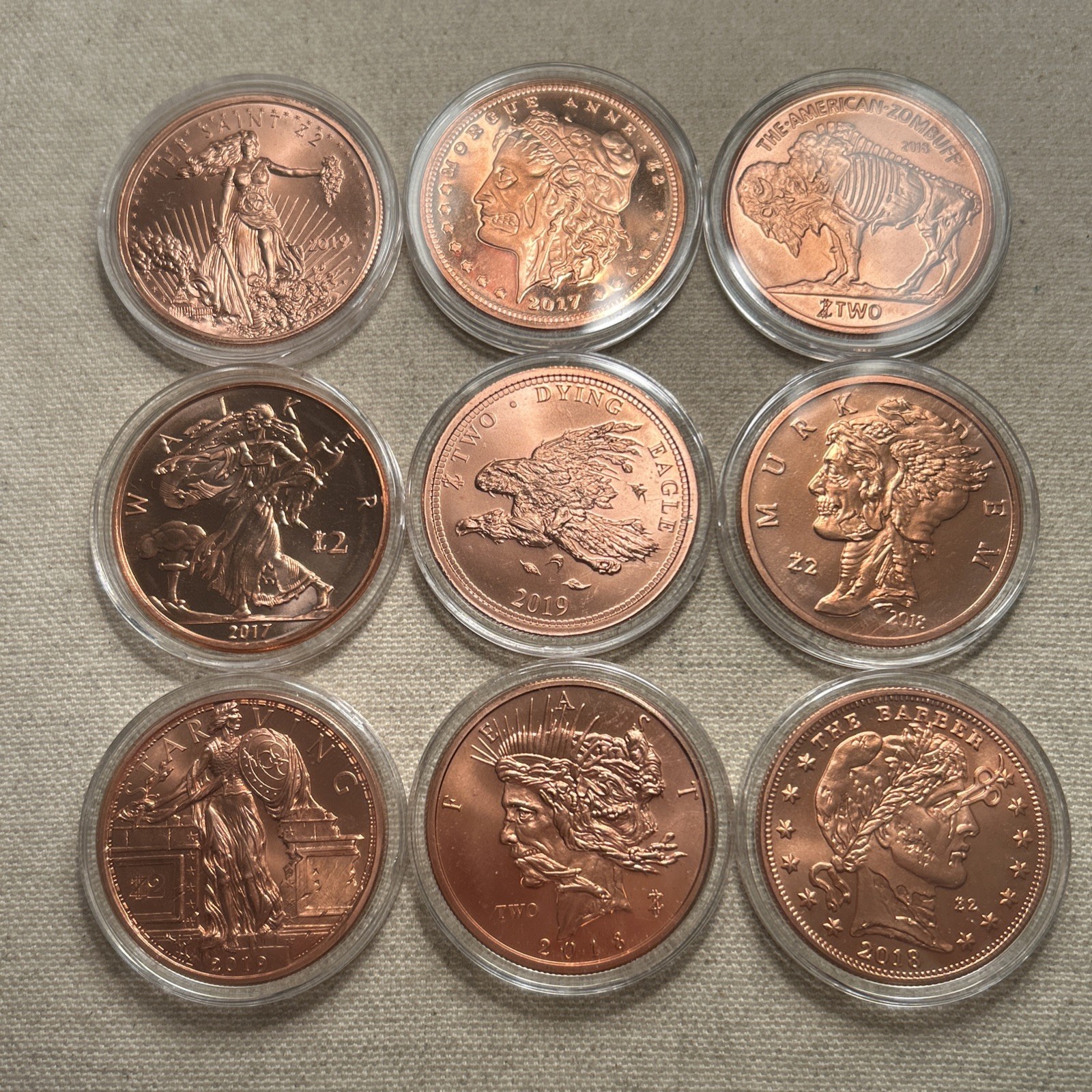 Set Of 9 Zombucks 1 oz Copper Rounds