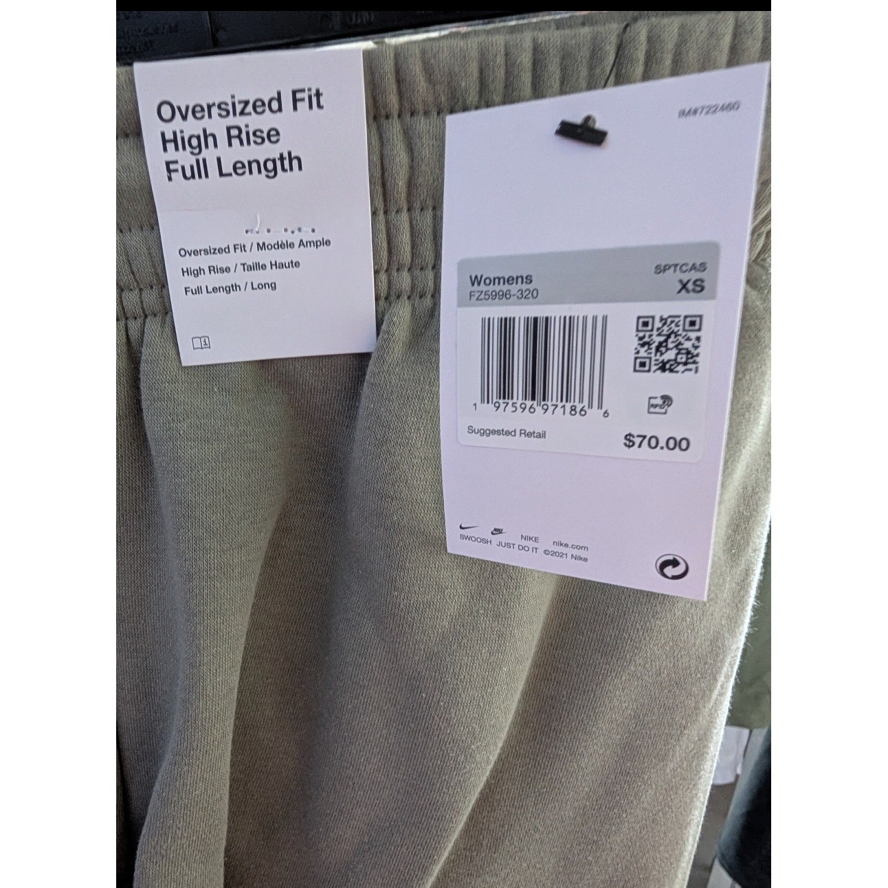 Nike Women's XS Oversized Fit High Rise Full Length Sweatpants Green (MSRP $70)