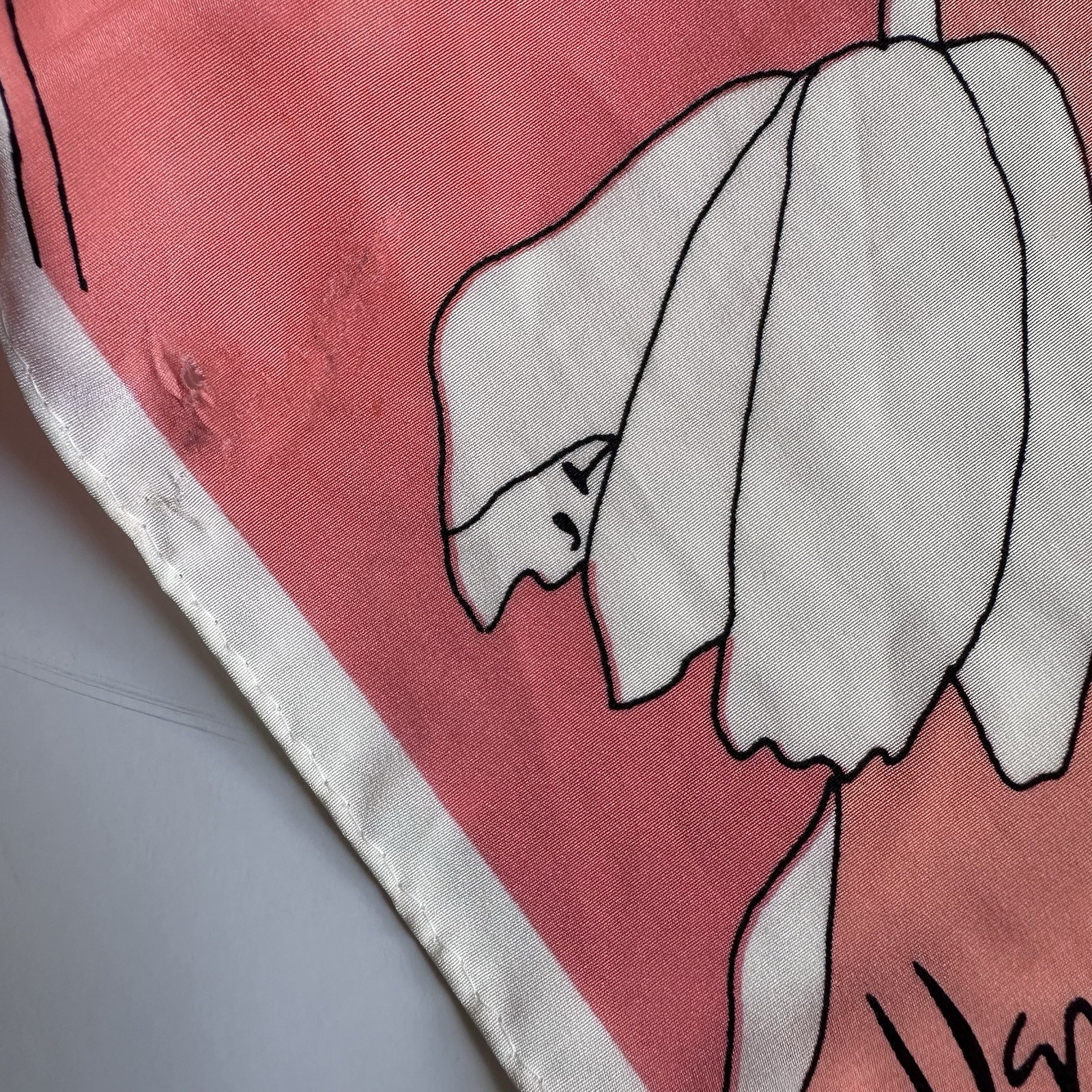 Vintage Vera Neumann Silk Scarf Spring Tulips Ombré Pink Tagless 10.5” X 40”