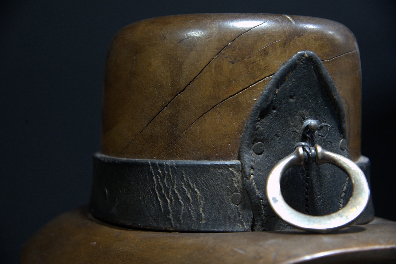 Rare Antique Wooden Hat Block Mold - Size 6 3/8 - Heavy Millinery Tool with Leat